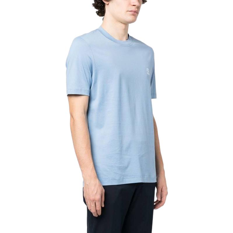 Purchase Camiseta Azul Brunello Cucinelli Cuello Redondo con Logo Sólido Impreso. M0T618440-CCV04