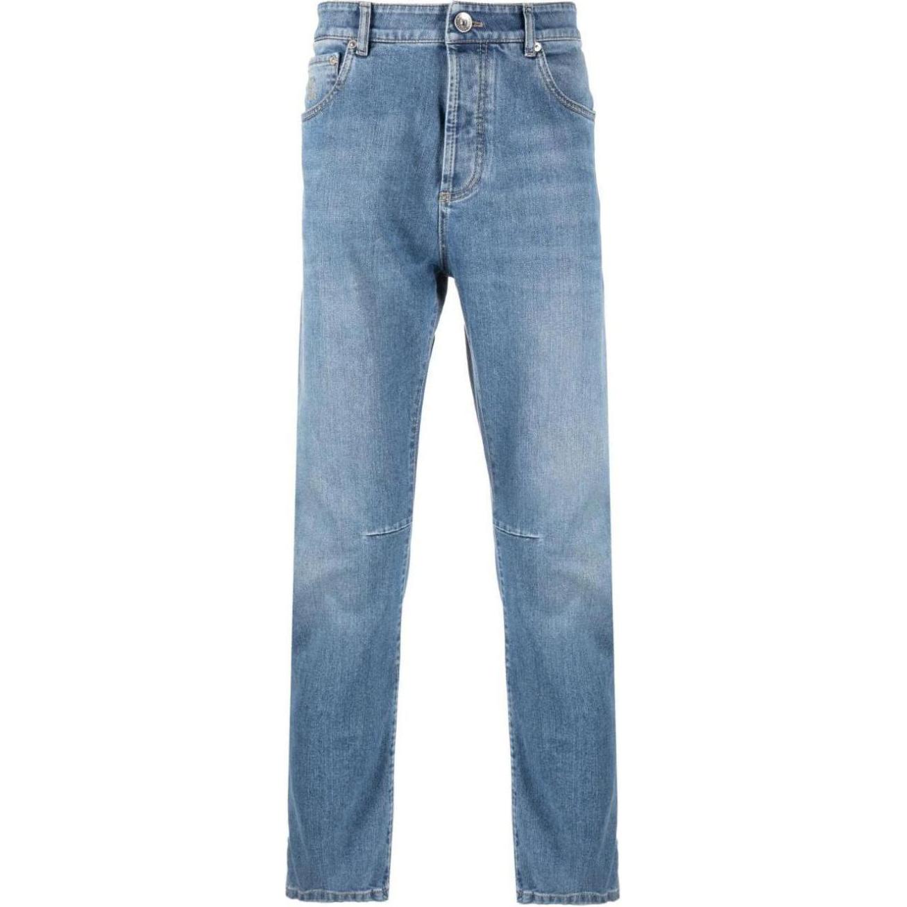 Brunello Cucinelli  Blue Mid-Rise Slim Tapered Solid Denim Jeans M283PX1290-C1470