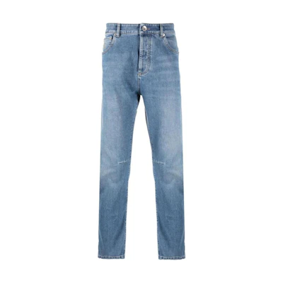 Brunello Cucinelli Blue Mid-Rise Slim Tapered Solid Denim Jeans M283PX1290-C1470