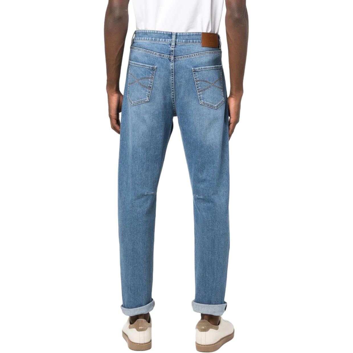 Shop Brunello Cucinelli 藍色中腰修身錐形純色牛仔褲 M283PX1290-C1470