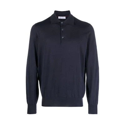 Brunello Cucinelli Blue Solid Pullover Long Sleeve Polo Sweater. M29800135-CW425