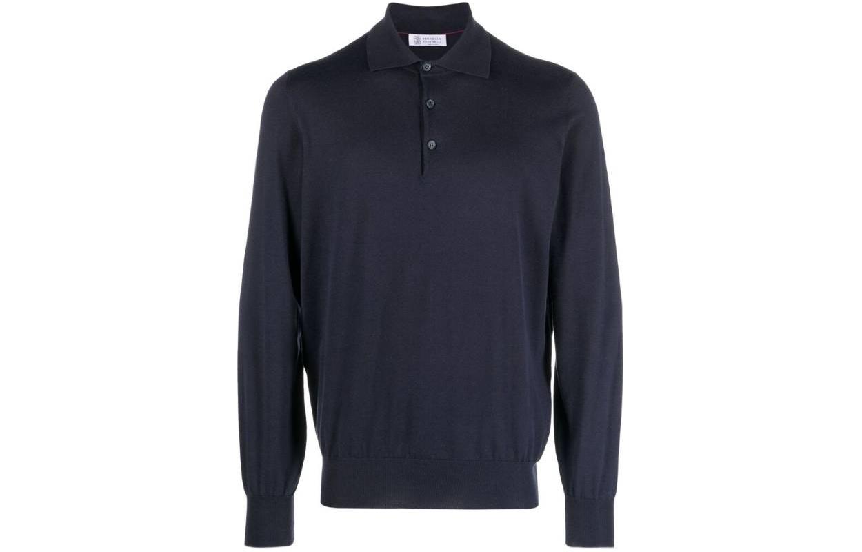 Brunello Cucinelli  Blue Solid Pullover Long Sleeve Polo Sweater. M29800135-CW425 圖 2