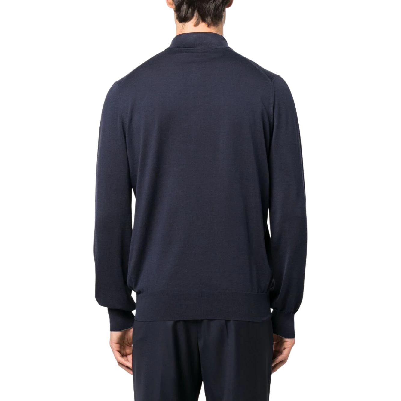 Brunello Cucinelli  Blue Solid Pullover Long Sleeve Polo Sweater. M29800135-CW425 圖 4