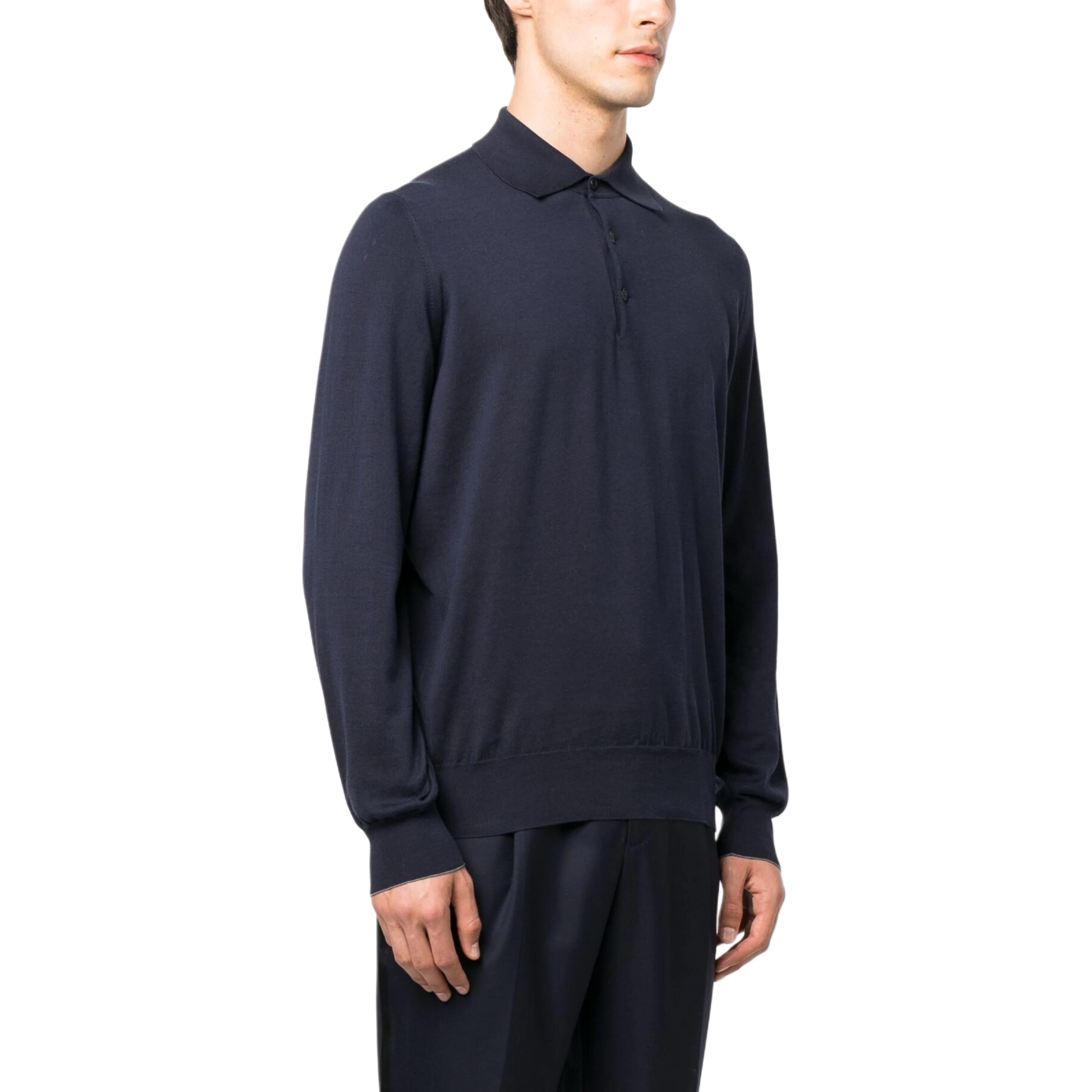Brunello Cucinelli  Blue Solid Pullover Long Sleeve Polo Sweater. M29800135-CW425 圖 5