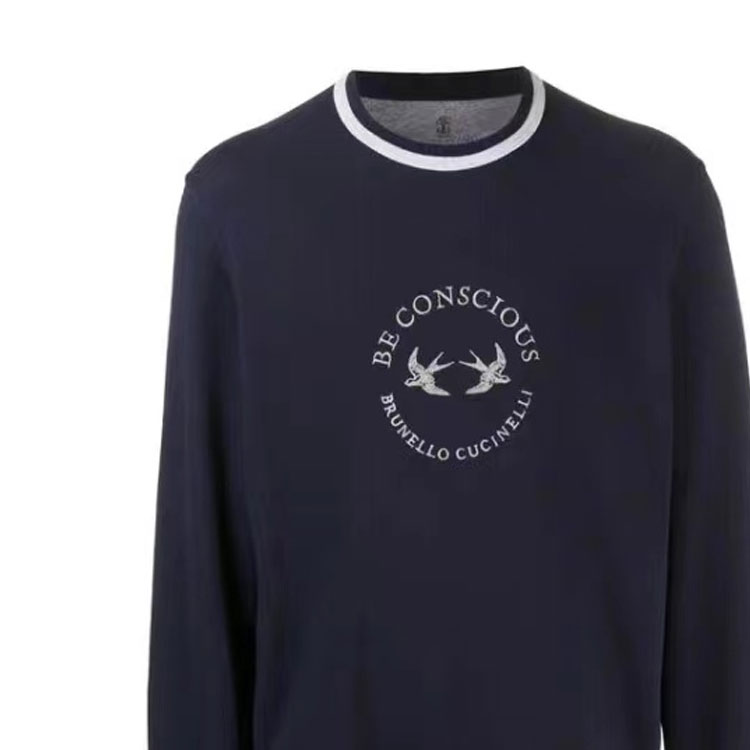 Sizing Brunello Cucinelli 藍色條紋印花Logo圓領衛衣. MOT359176G-CW770