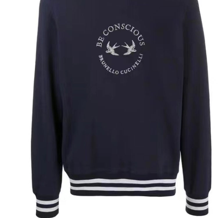 Cheap Brunello Cucinelli 藍色條紋印花Logo圓領衛衣. MOT359176G-CW770