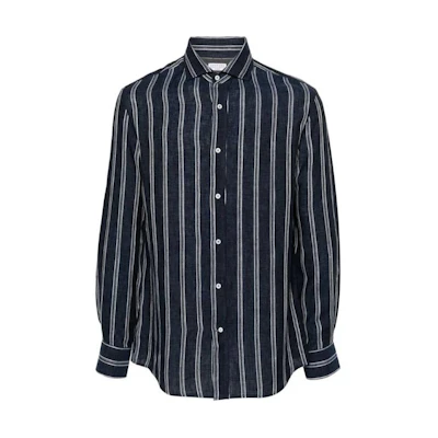 Brunello Cucinelli Blue Striped Slim-Fit Long Sleeve Button-Up Shirt MM6440627-C551