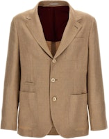 Brunello Cucinelli Brown Solid Single-Breasted Blazer with Pocket MW4827BND-C1027 Brunello Cucinelli Brown Solid Single-Breasted Blazer with Pocket MW4827BND-C1027