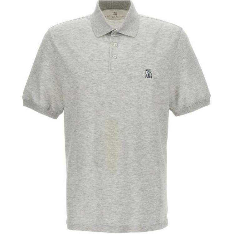 Brunello Cucinelli  Grey Logo Print Short-Sleeve Polo Shirt. ME8548765-CTK81