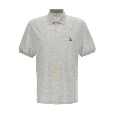 Brunello Cucinelli Grey Logo Print Short-Sleeve Polo Shirt. ME8548765-CTK81