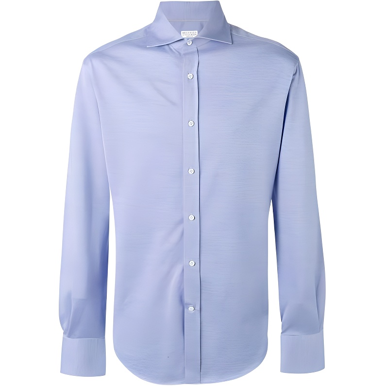 Brunello Cucinelli  Light Blue Cotton Button-Up Long-Sleeve Shirt MTS406686-C9665