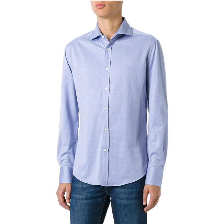 Shop Camisa Brunello Cucinelli Azul Claro de Algodón con Botones y Mangas Largas MTS406686-C9665