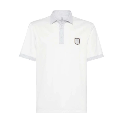 Brunello Cucinelli Logo Short Sleeve Polo Shirt Grey White. M0B133939T-CVL41