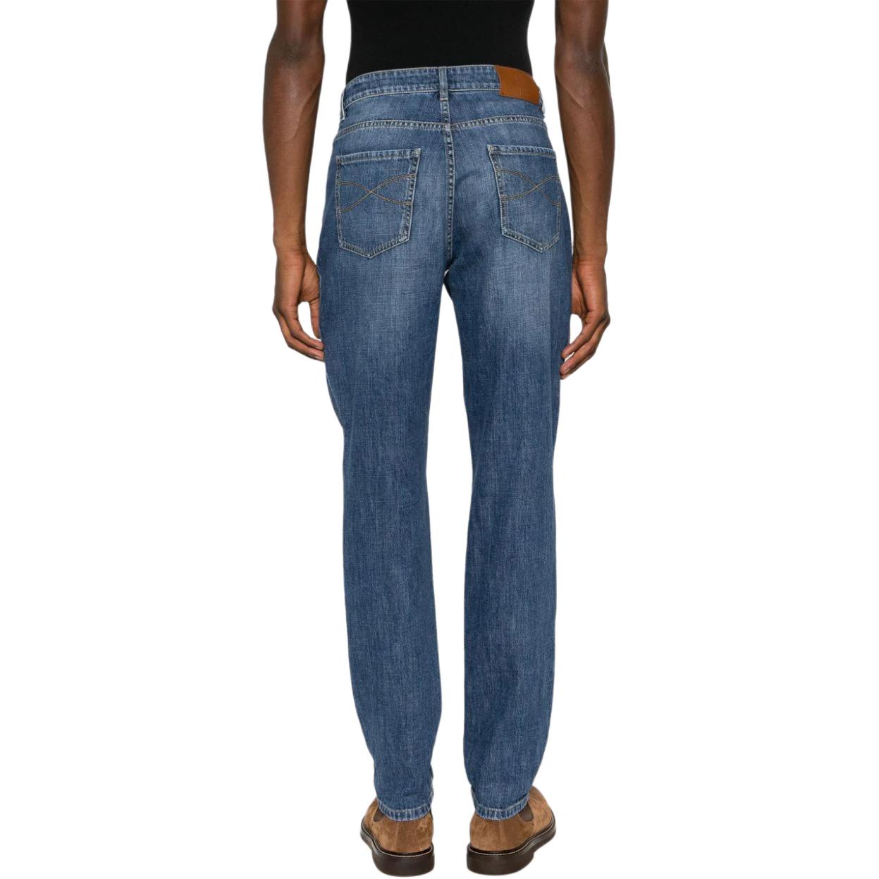 Shop Brunello Cucinelli 中腰直筒牛仔褲 藍色休閒丹寧裤 M0Z37D3210-C1471