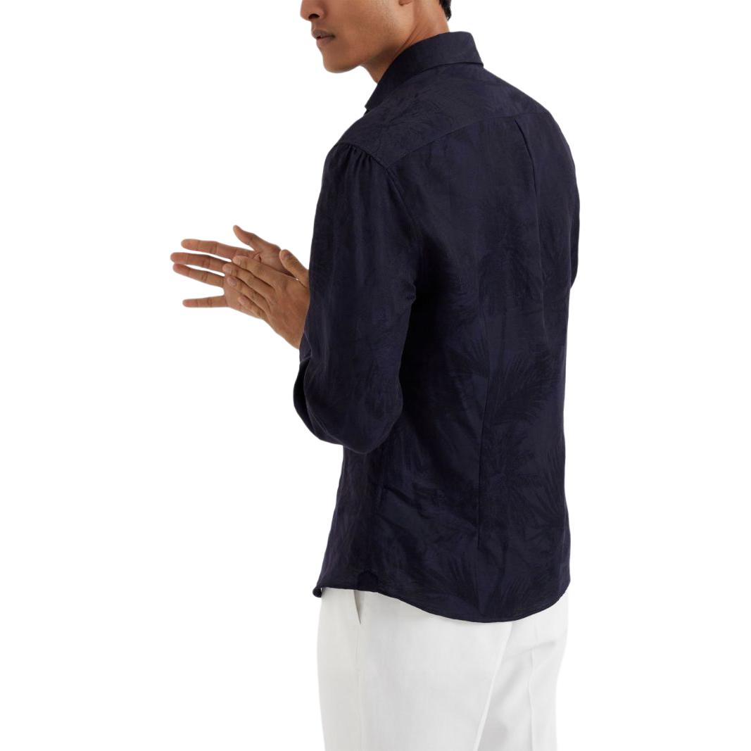 Lookbook Brunello Cucinelli Kemeja Lengan Panjang Jacquard Pola Biru Tua SS24. MM6631718P-C180