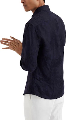 Brunello Cucinelli Kemeja Lengan Panjang Jacquard Pola Biru Tua SS24. MM6631718P-C180 Lookbook Brunello Cucinelli Kemeja Lengan Panjang Jacquard Pola Biru Tua SS24. MM6631718P-C180