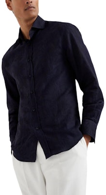 Brunello Cucinelli Kemeja Lengan Panjang Jacquard Pola Biru Tua SS24. MM6631718P-C180 Shop Brunello Cucinelli Kemeja Lengan Panjang Jacquard Pola Biru Tua SS24. MM6631718P-C180