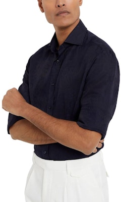 Brunello Cucinelli Kemeja Lengan Panjang Jacquard Pola Biru Tua SS24. MM6631718P-C180 Purchase Brunello Cucinelli Kemeja Lengan Panjang Jacquard Pola Biru Tua SS24. MM6631718P-C180