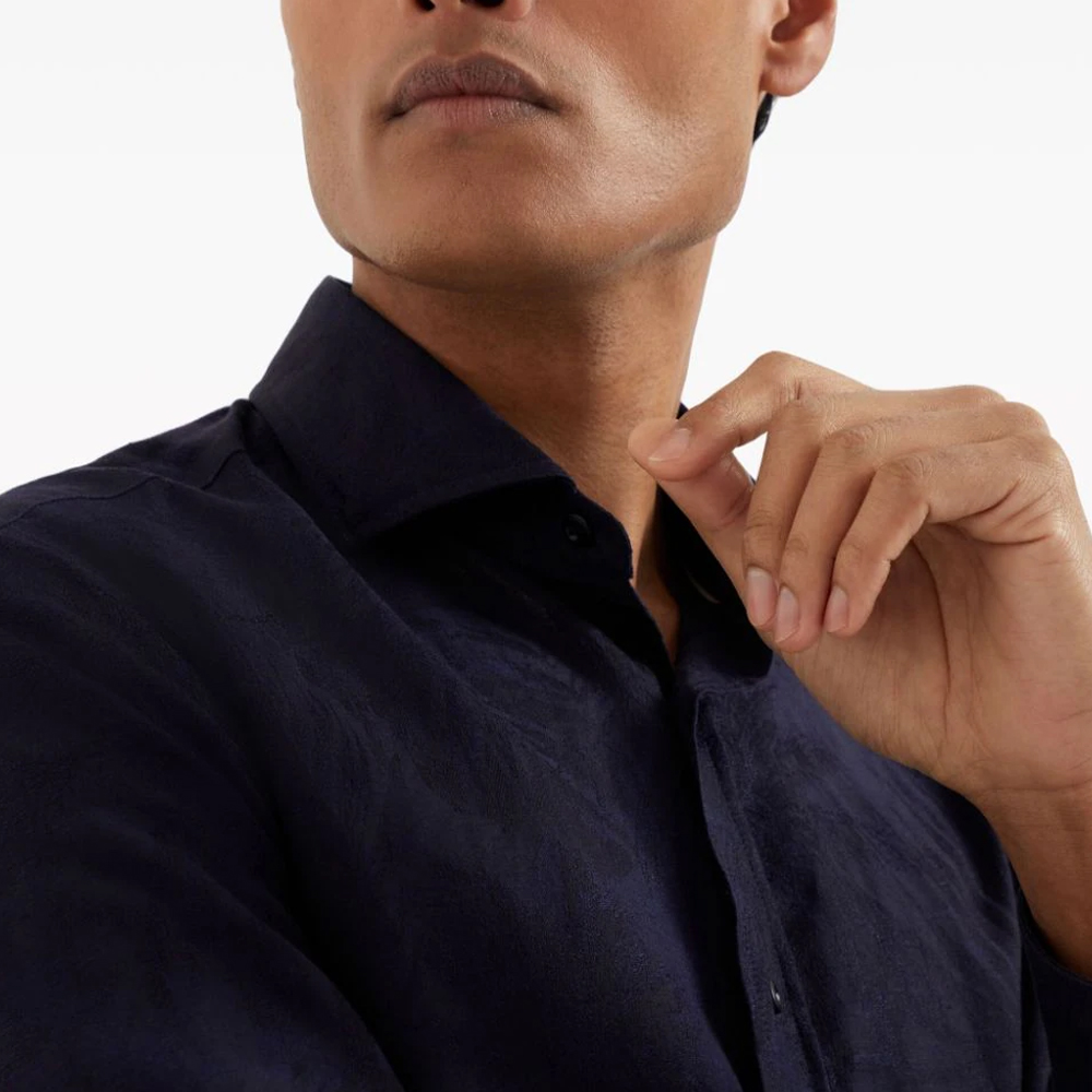 Details for Brunello Cucinelli Kemeja Lengan Panjang Jacquard Pola Biru Tua SS24. MM6631718P-C180