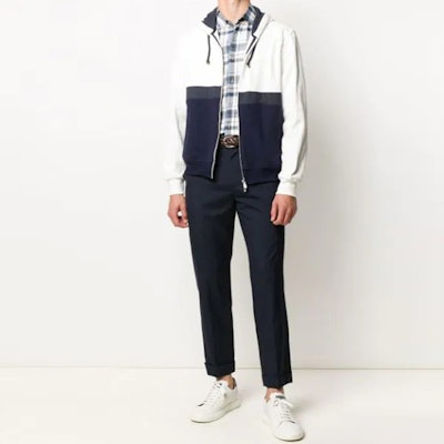 Brunello Cucinelli 深藍色拼接拉鏈連帽外套附抽繩 M0T473296G-CY477 Lookbook Brunello Cucinelli 深藍色拼接拉鏈連帽外套附抽繩 M0T473296G-CY477