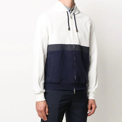 Brunello Cucinelli 深藍色拼接拉鏈連帽外套附抽繩 M0T473296G-CY477 Purchase Brunello Cucinelli 深藍色拼接拉鏈連帽外套附抽繩 M0T473296G-CY477