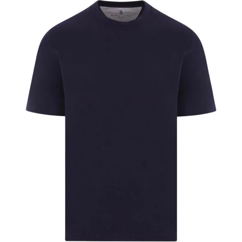 Brunello Cucinelli  Navy Blue Cotton Crewneck T-Shirt Short Sleeve. M0B131308-C6134