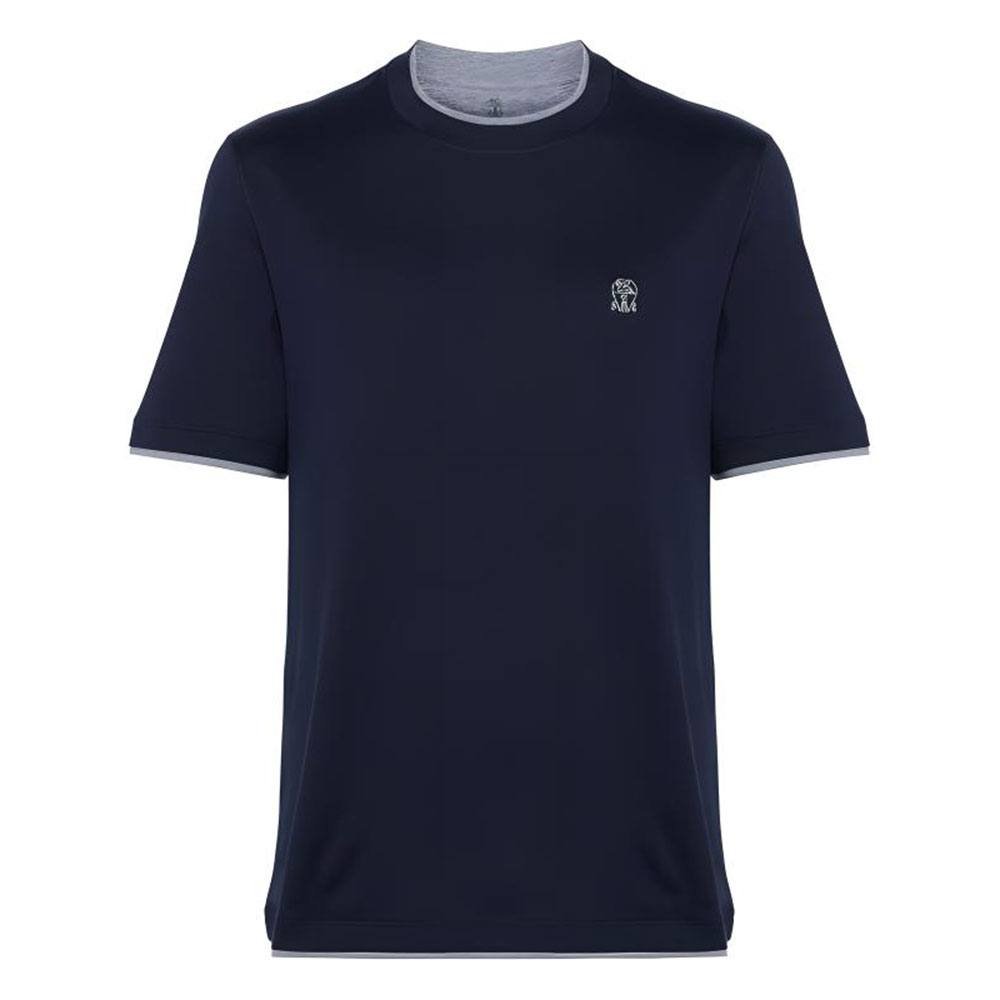 Brunello Cucinelli  Navy Blue Logo Print Crewneck T-Shirt. M0B137427GCB422