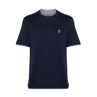 Brunello Cucinelli Navy Blue Logo Print Crewneck T-Shirt. M0B137427GCB422