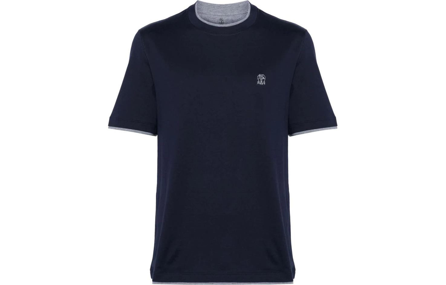Order Brunello Cucinelli 海軍藍標誌印花圓領T恤 M0B137427GCB422