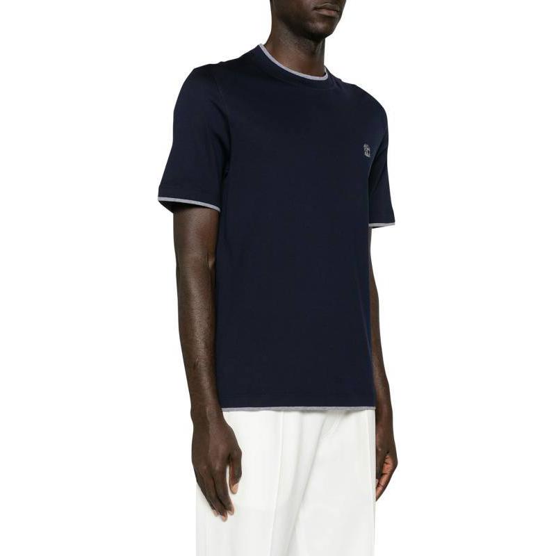 Shop Brunello Cucinelli 海軍藍標誌印花圓領T恤 M0B137427GCB422