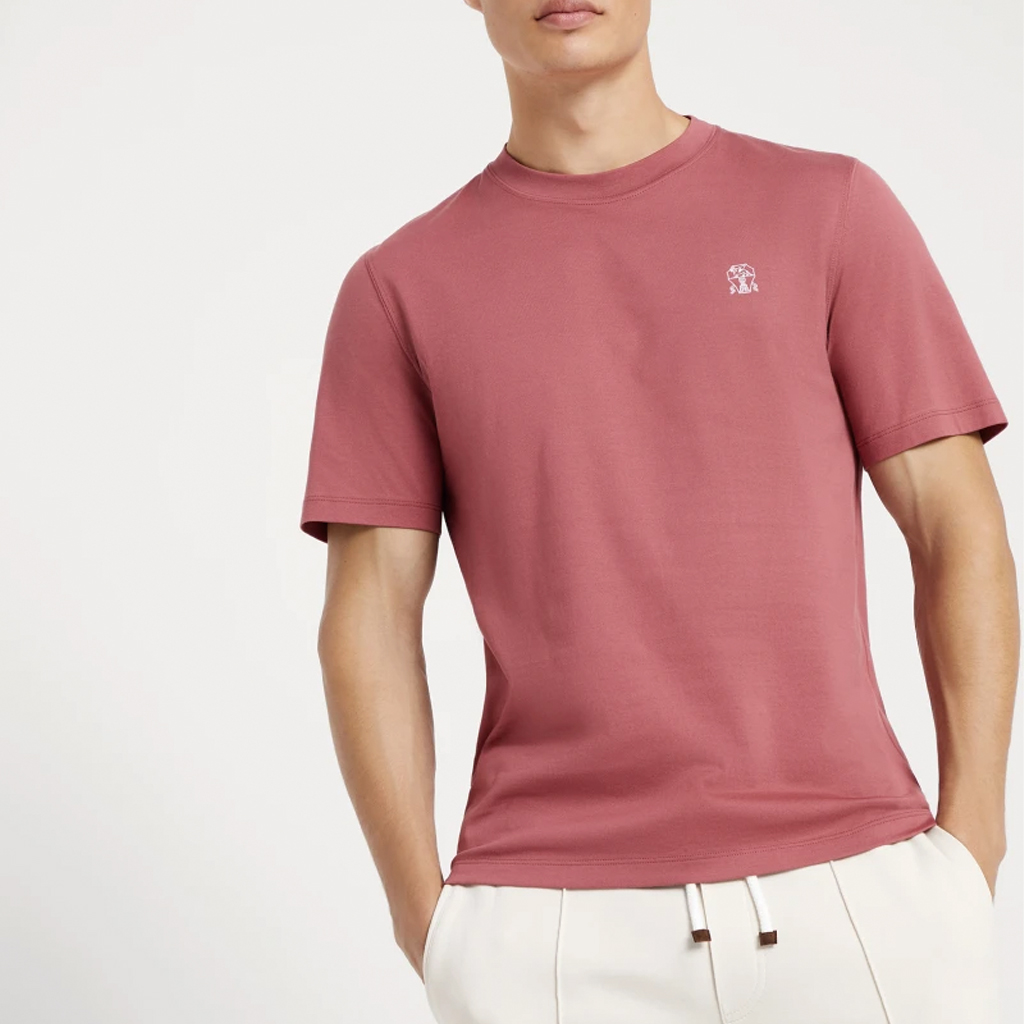 Lookbook Brunello Cucinelli 粉色簡約圓領短袖T恤 M0B138440-COZ32
