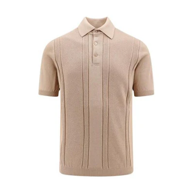 Brunello Cucinelli Plain Cotton Knit Short-Sleeve Polo Shirt Khaki M29202405C9709