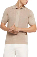 Shop Brunello Cucinelli 純棉針織短袖Polo衫 卡其色 M29202405C9709