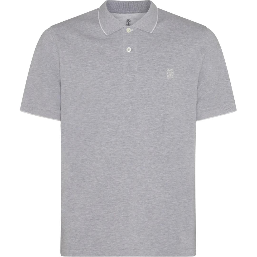 Brunello Cucinelli  Plain Grey Slim Fit Short Sleeve Polo Shirt. ME8549779G-CQ087