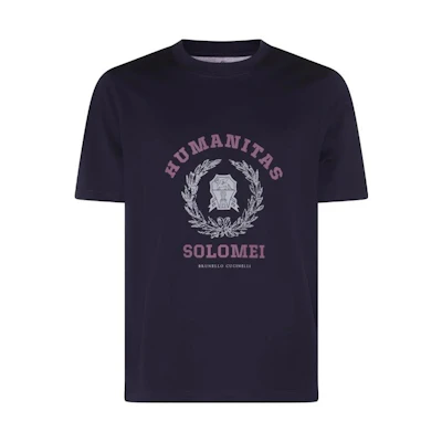Brunello Cucinelli Purple Crewneck T-Shirt with Letter Print. M0T718452-CLW24