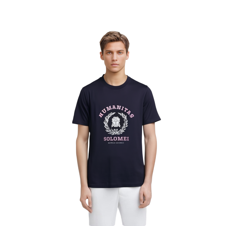 Shop Brunello Cucinelli 紫色圓領字母印花T恤。 M0T718452-CLW24