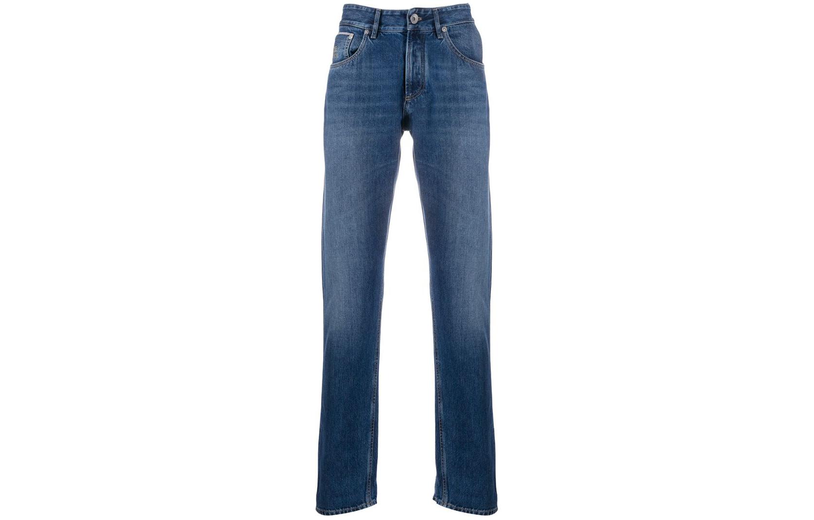 Brunello Cucinelli  Slim Fit Straight-Leg Blue Jeans with Zip Pockets. ME228D2220-C1471