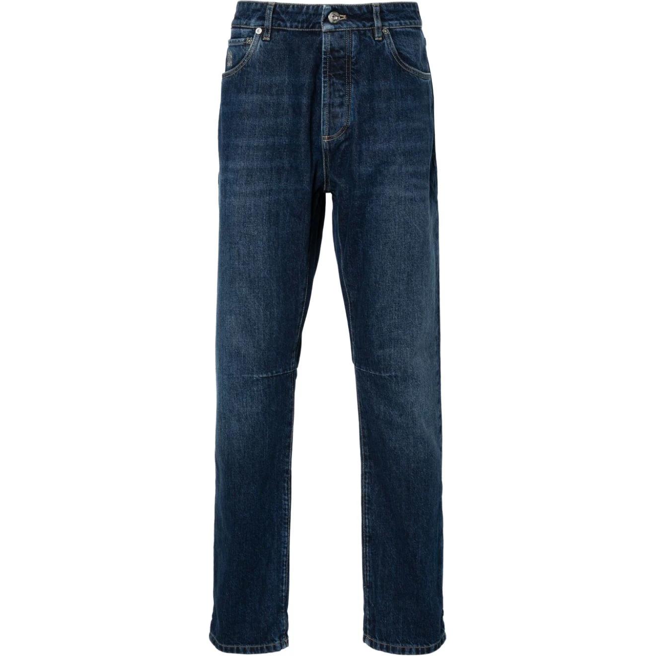 Brunello Cucinelli  Slim Fit Straight Leg Jeans with Embroidered Logo Indigo. M241PX1290-C1468