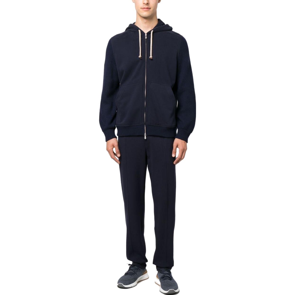 Lookbook Brunello Cucinelli 藍色純色拉鍊連帽長袖毛衣 MTU239052G-CZO39