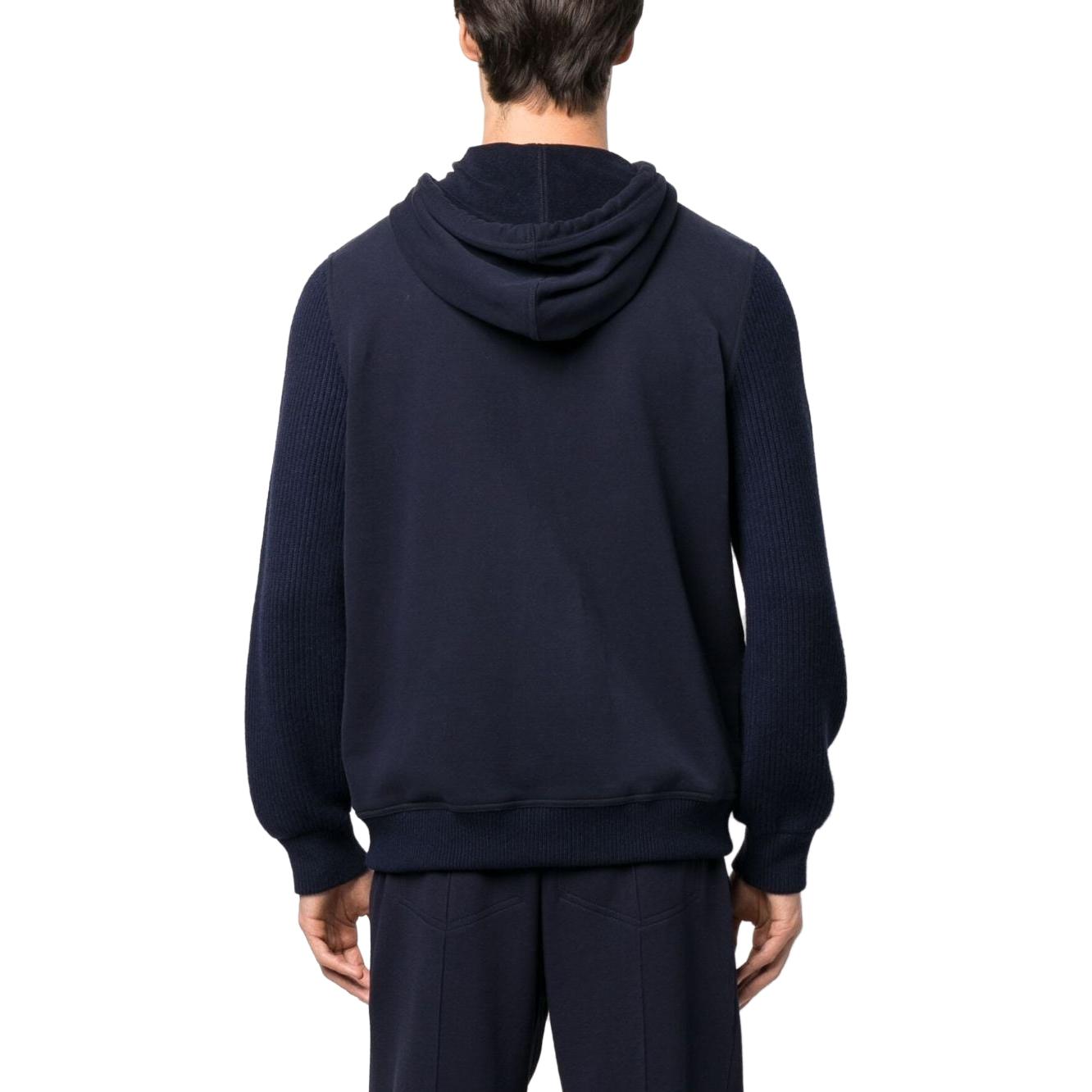 Shop Brunello Cucinelli 藍色純色拉鍊連帽長袖毛衣 MTU239052G-CZO39