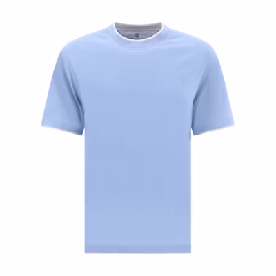 Brunello Cucinelli Solid Color Crewneck Casual T-Shirt Blue M0B137427-CCV48