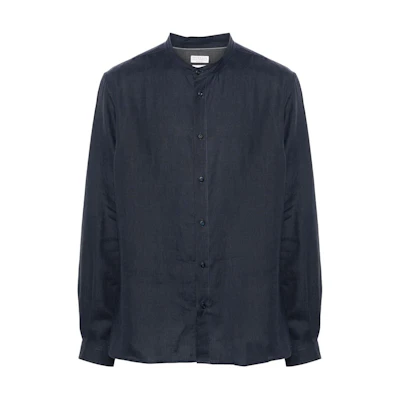 Brunello Cucinelli Solid Color Stand Collar Long Sleeve Shirt Navy Blue MQ6590625C531