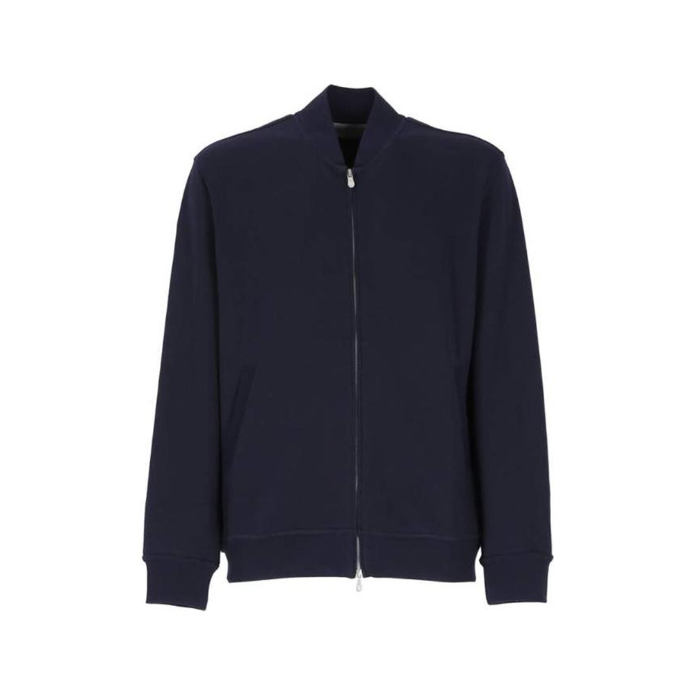 Brunello Cucinelli  Solid Navy Zip-Up Ribbed Baseball Collar Sweatshirt M0T359072G-C6134