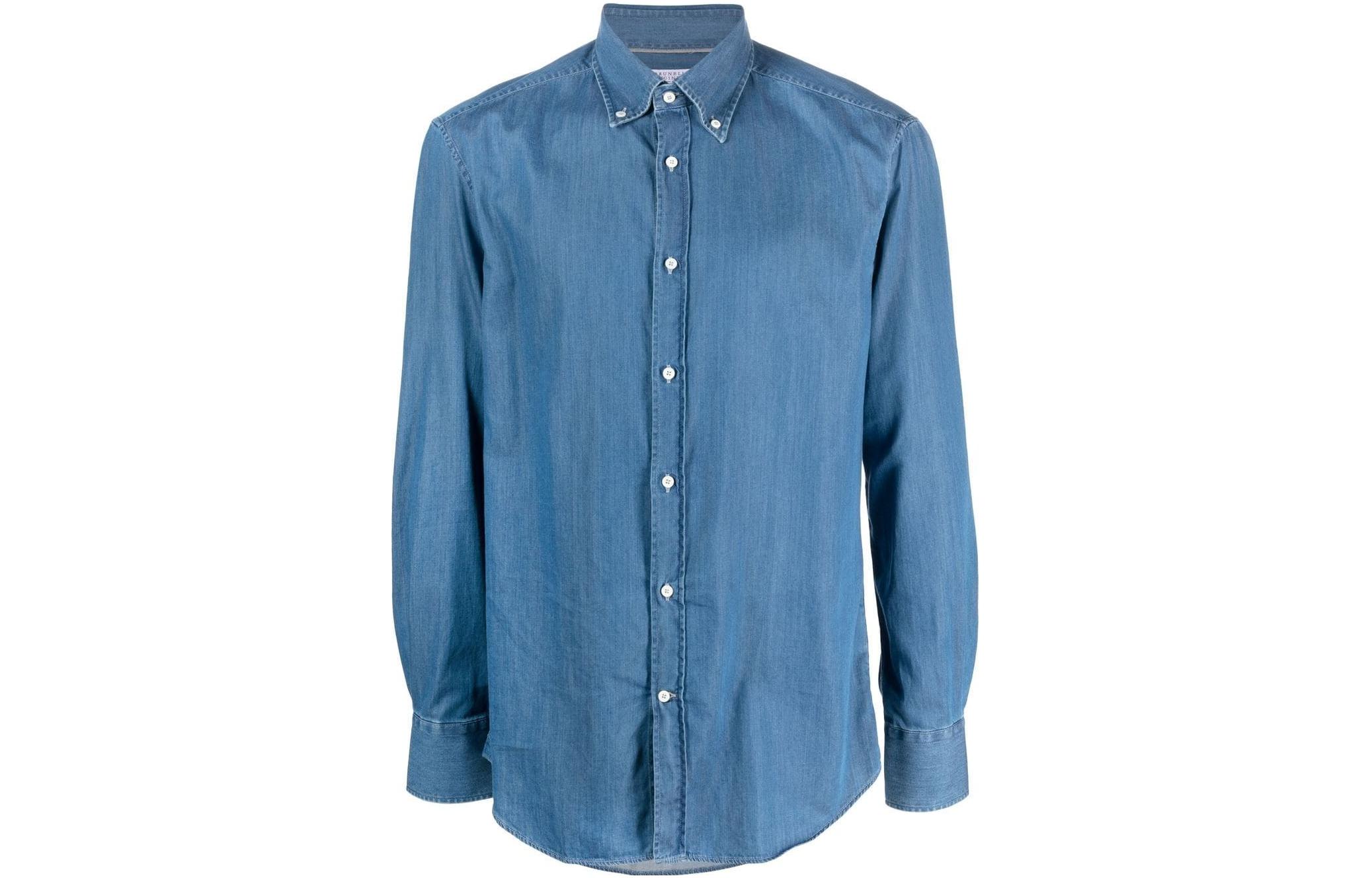 Order Brunello Cucinelli Kemeja Lengan Panjang Biru Single-Breasted Solid MR6831716-C001