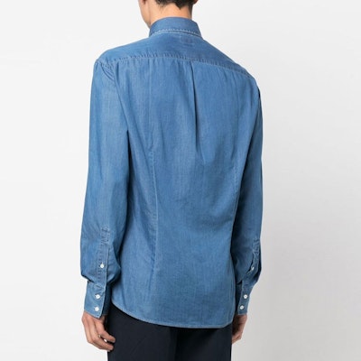 Brunello Cucinelli Kemeja Lengan Panjang Biru Single-Breasted Solid MR6831716-C001 Shop Brunello Cucinelli Kemeja Lengan Panjang Biru Single-Breasted Solid MR6831716-C001