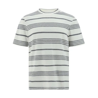 Brunello Cucinelli Striped Colorblock Short Sleeve T-Shirt White/Grey. MW8401308-C002