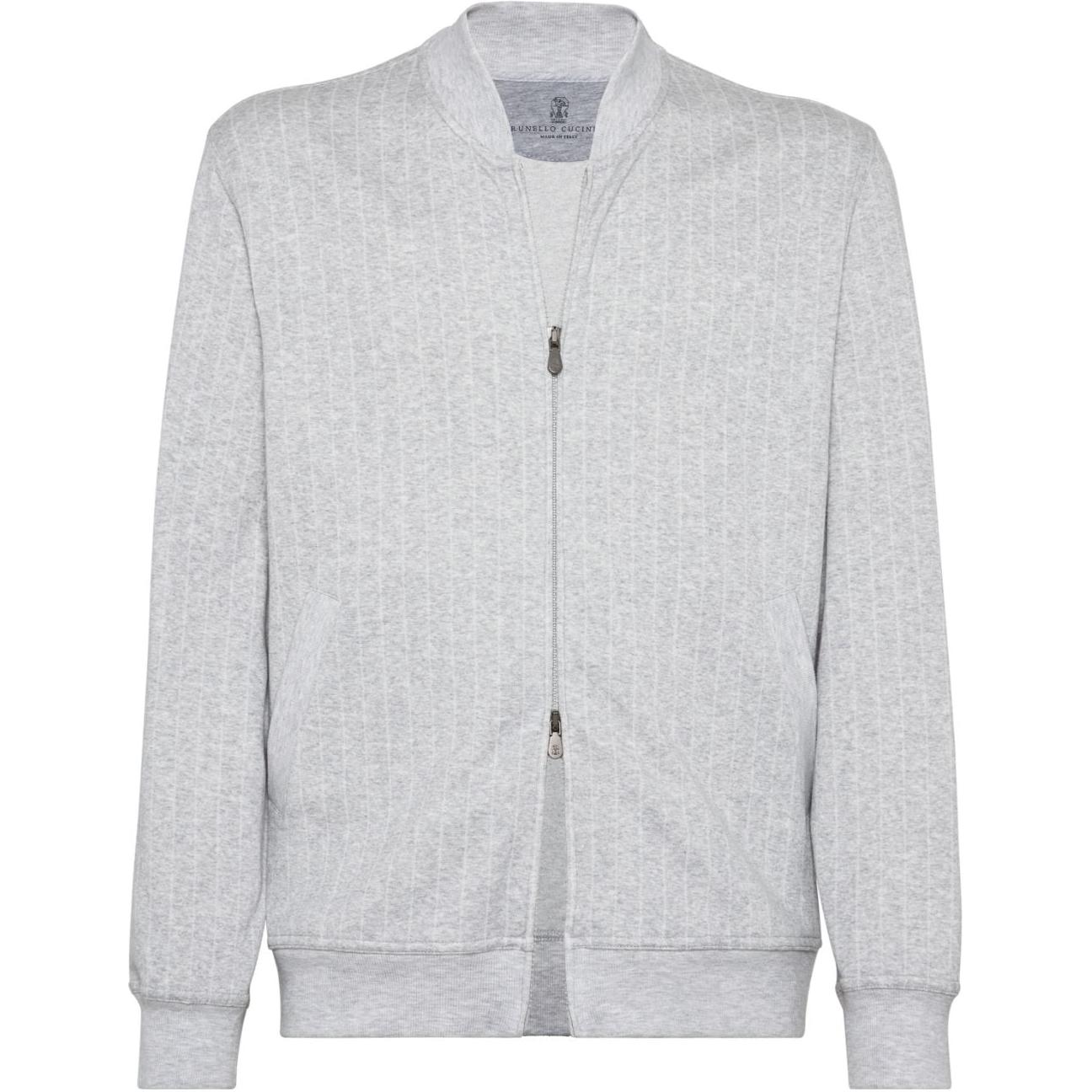 Brunello Cucinelli  Striped Knit Bomber Jacket in Light Gray MM8339072G-C700