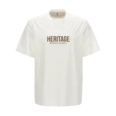 Brunello Cucinelli White Logo Print Crewneck Short Sleeve T-Shirt M0B137446G-CJU10
