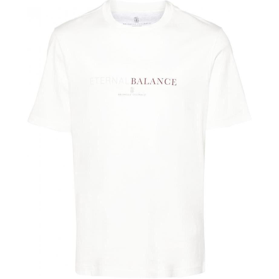 Brunello Cucinelli  White Logo Print Crewneck Short Sleeve T-Shirt. M0B138433-CPH87