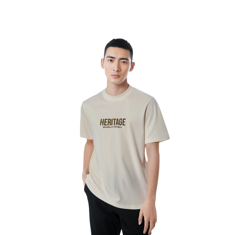 Shop Brunello Cucinelli 白色標誌印花短袖圓領T恤 M0B137446G-CJU10